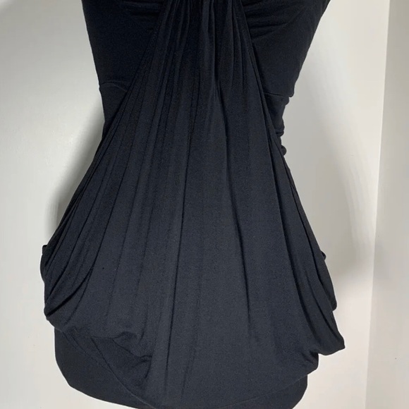 Dorothy Perkins Black Dress Sleeveless Draped Waterfall Knee Length Stretch UK 8 - Picture 11 of 12